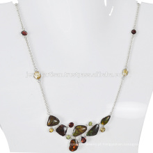Ammolite Natural E Multi Gemstone 925 Sterling Silver Necklace Jewelry